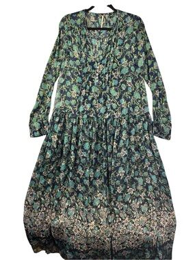 Free People Green Floral Long Sleeve Maxi Dress